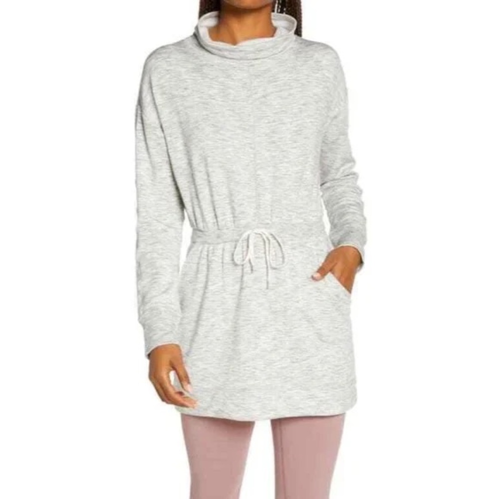 Zella Women's Gray Cowl Neck Pullover with Drawstring Waist